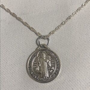 24” BELK Silverworks Fine Silver Plated Chain Necklaces St Benedict Pendant